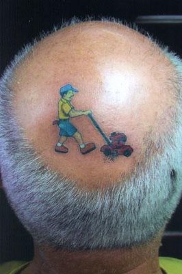 Bald Head Lawnmower Funny Cool Tattoo