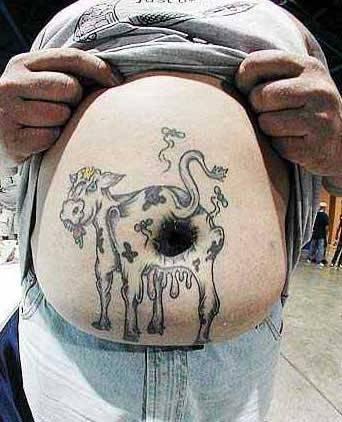 Cow Bum Funny Mooning Belly Button Tattoo