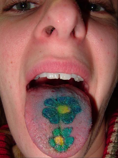 Flowers Tongue Tattoo Design