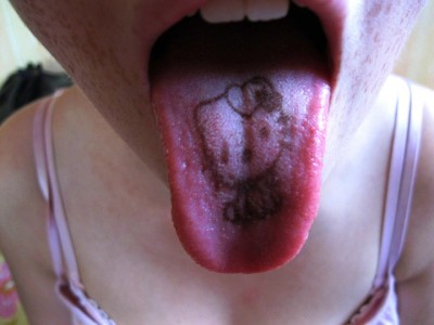 Hello Kitty Cartoon Tongue Tattoo