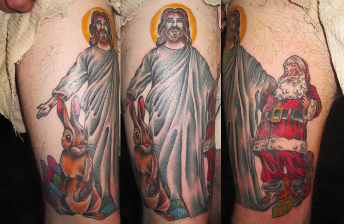 Jesus Easter Bunny Santa Claus Funny Tattoo Design