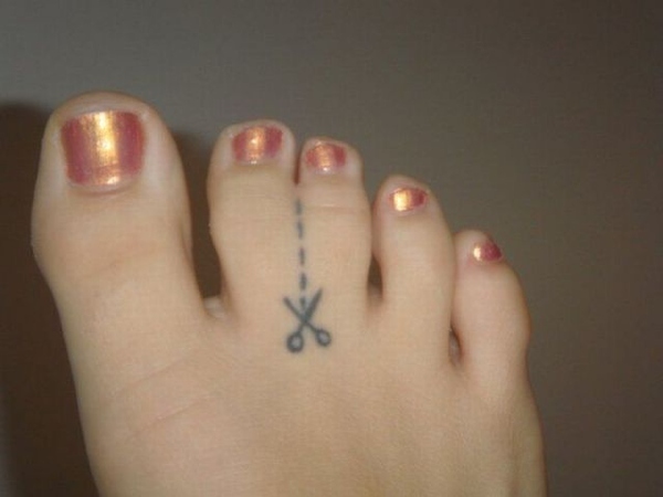 Joined Toes Cutting Line Funny Tattoo Humor