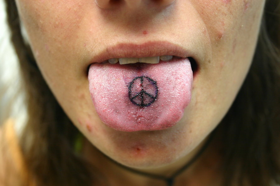 Peace Sign Symbol Tongue Tattoo Design