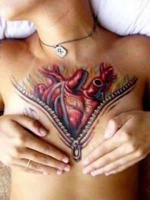 Anatomical Tattoo Design Heart Zip Woman