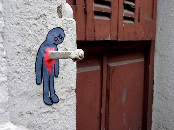 Clever Graffiti Cartoon Character on a Spike