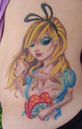 Cute Alice in Wonderland Tattoo for Women Design Ideas